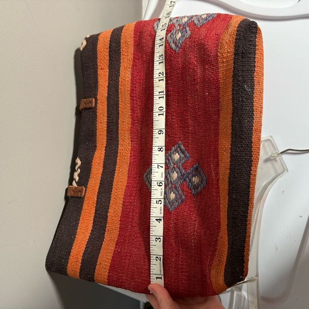 Woven Kilim rug tapestry tote bag leather straps Turkish western Aztec medium si - Picture 14 of 15